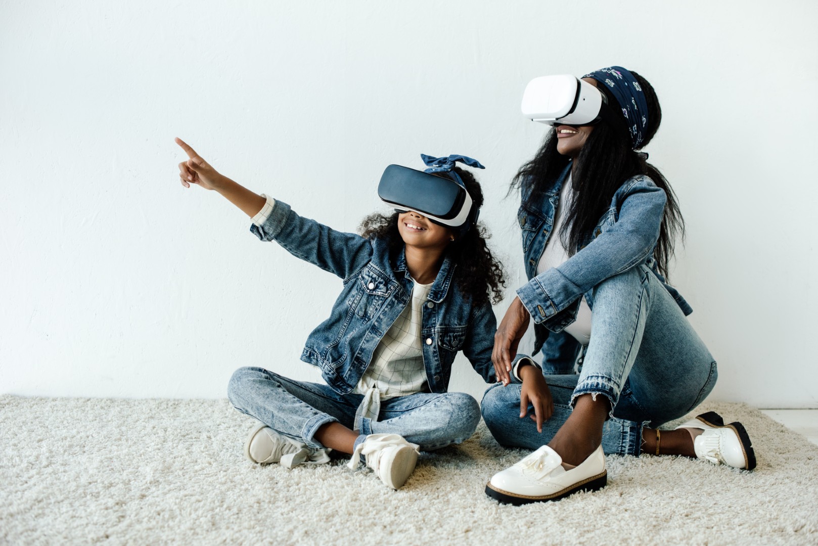 A mother and daughter exploring virtual reality together