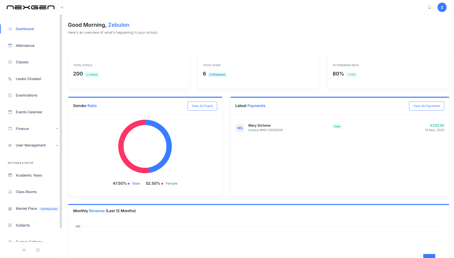 Edunex dashboard preview